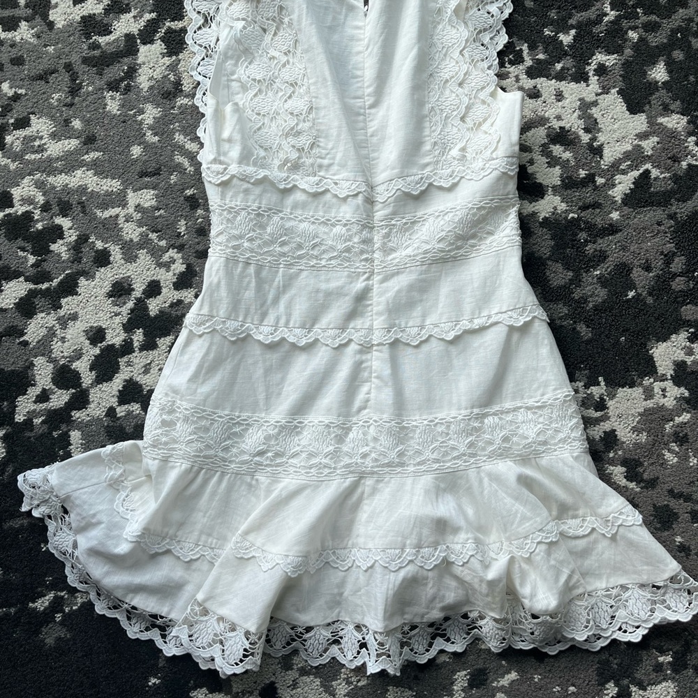 Tiered Lace Flounce Fairy Mini Dress Feminine Boho Engagement Coquette Cottage - Picture 4 of 10